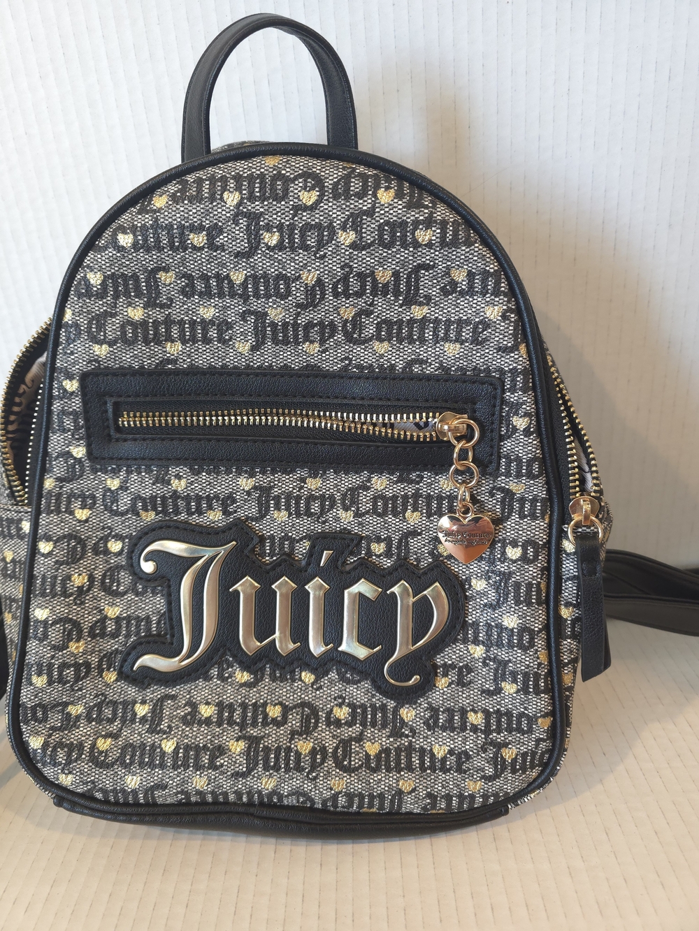New Juicy Couture Black & Gold Script Logo Mini Backpack